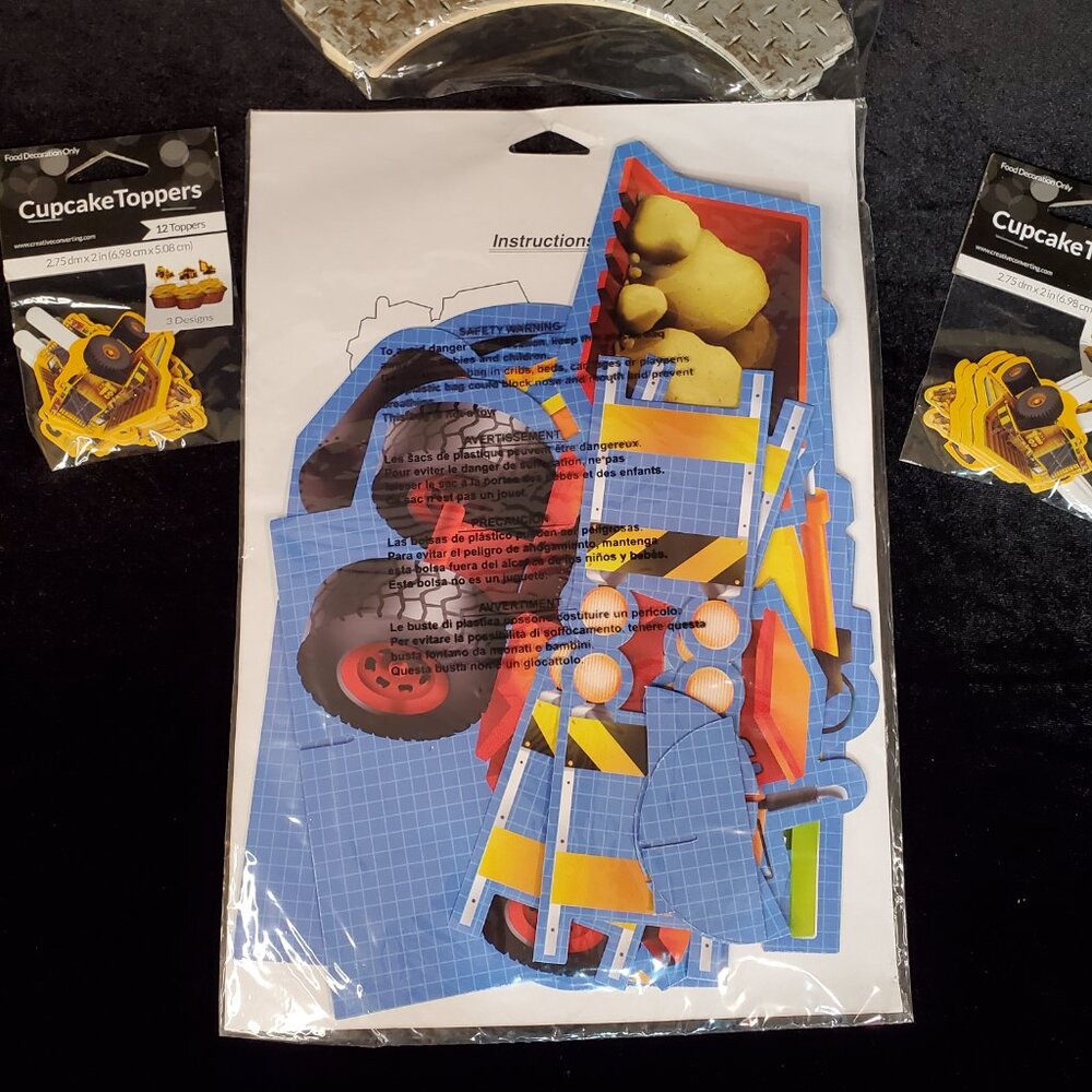 Construction Birthday Party Supplies Centerpiece Cupcake Toppers Wrappers NWT - Picture 4 of 6